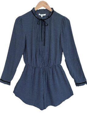 Avec Les Filles Swiss Dot Blue White Ruffle Romper